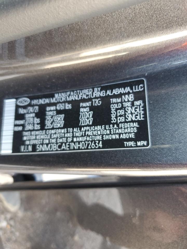 2022 Hyundai Tucson Sel VIN: 5NMJBCAE1NH072634 Lot: 70405965