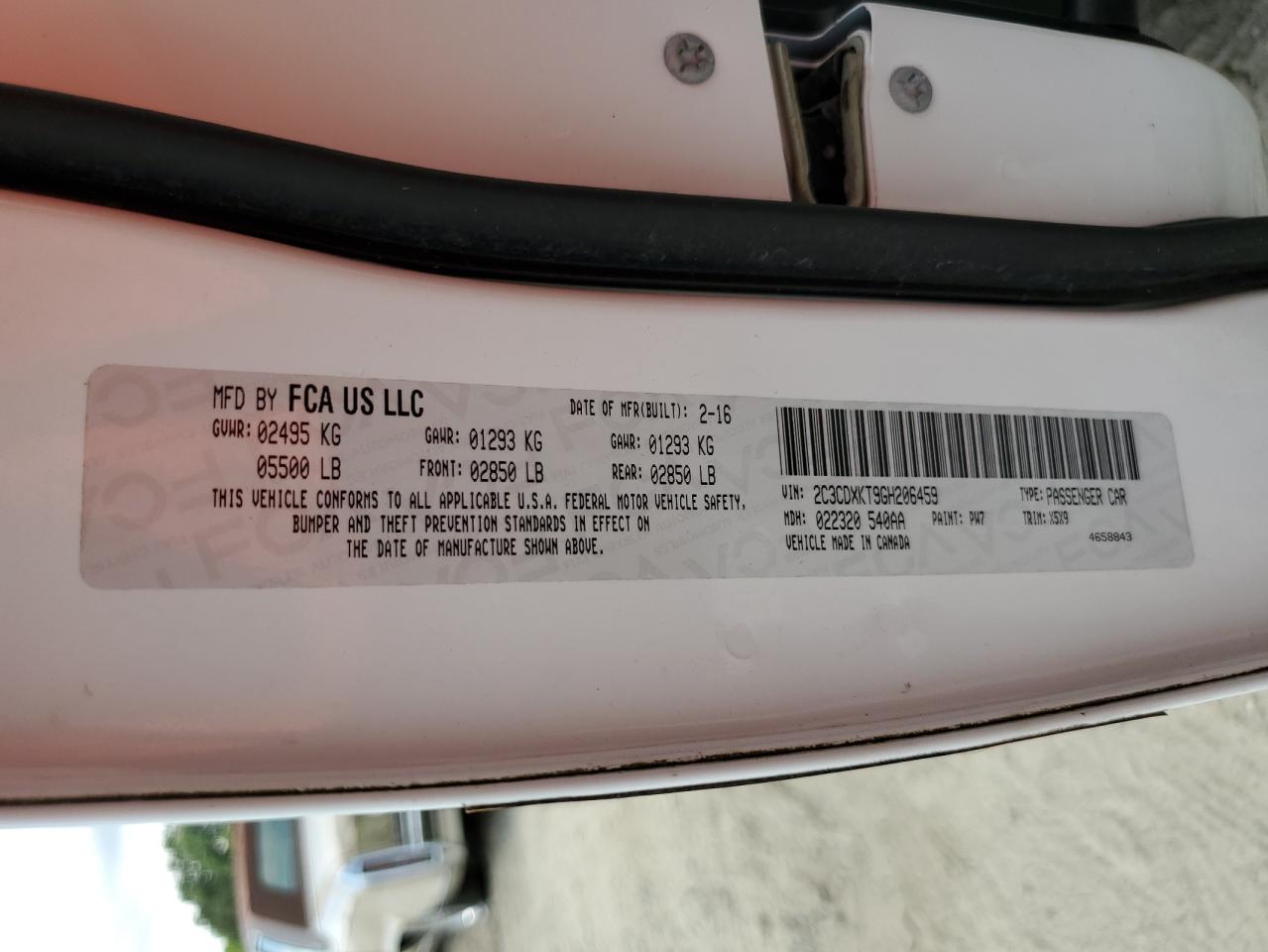 2016 Dodge Charger Police VIN: 2C3CDXKT9GH206459 Lot: 68460005