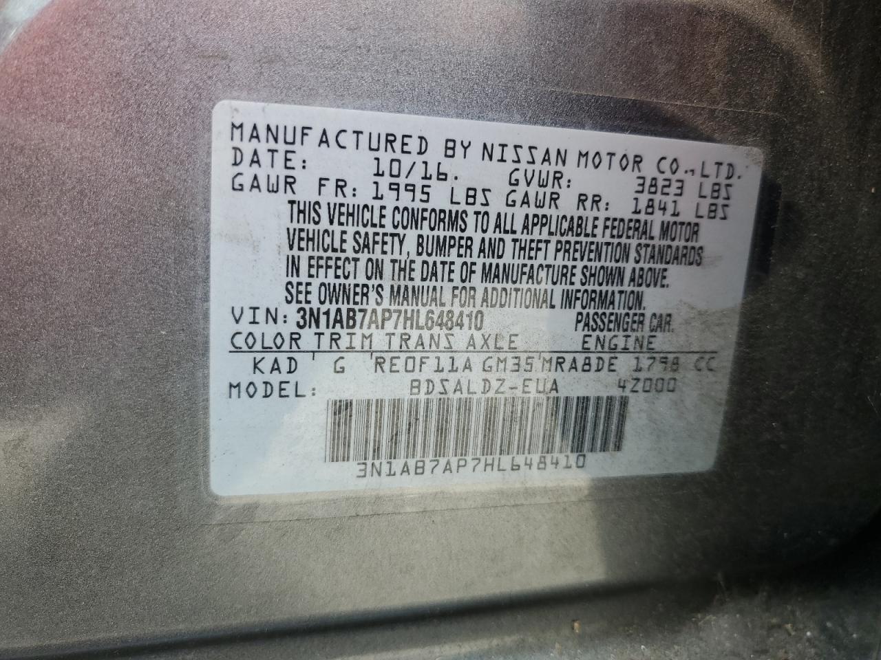 2017 Nissan Sentra S VIN: 3N1AB7AP7HL648410 Lot: 69488255