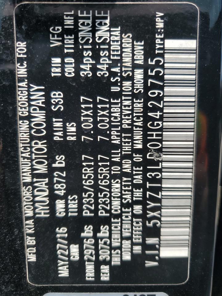 2017 Hyundai Santa Fe Sport VIN: 5XYZT3LB0HG429755 Lot: 69959015