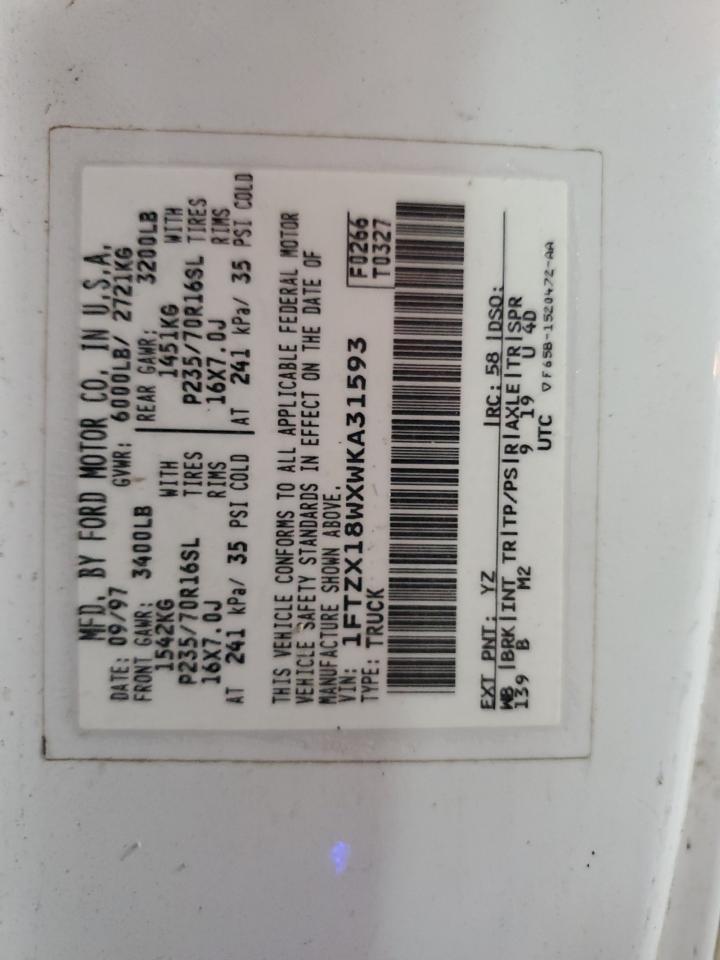 1998 Ford F150 VIN: 1FTZX18WXWKA31593 Lot: 70848065