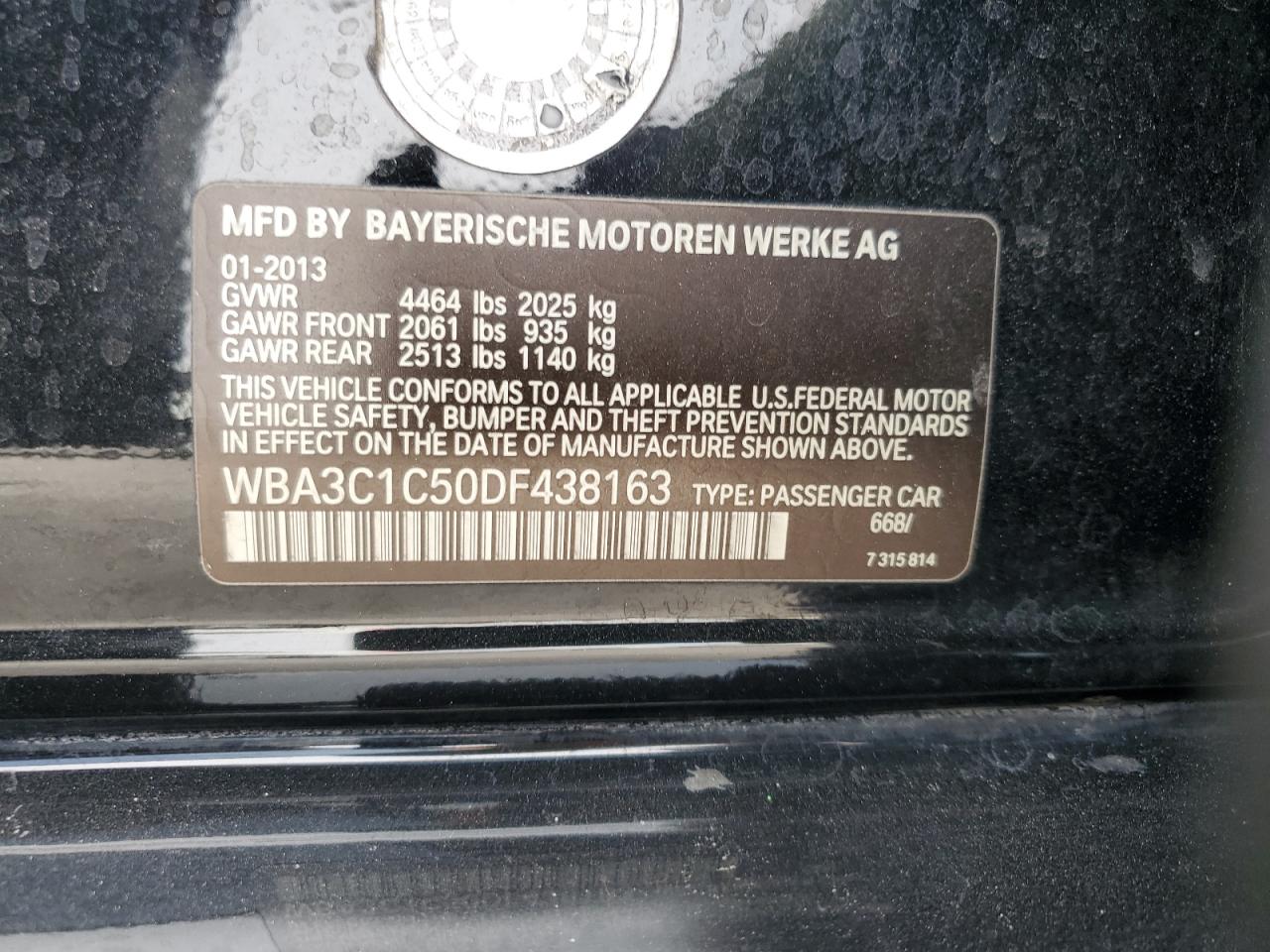 2013 BMW 328 I Sulev VIN: WBA3C1C50DF438163 Lot: 70698895