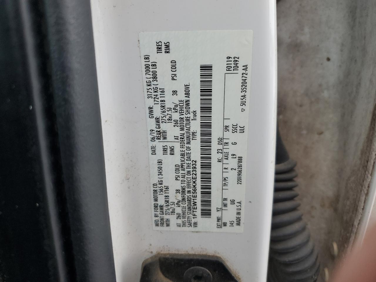 2019 Ford F150 Supercrew VIN: 1FTEW1E56KKE23932 Lot: 68314195