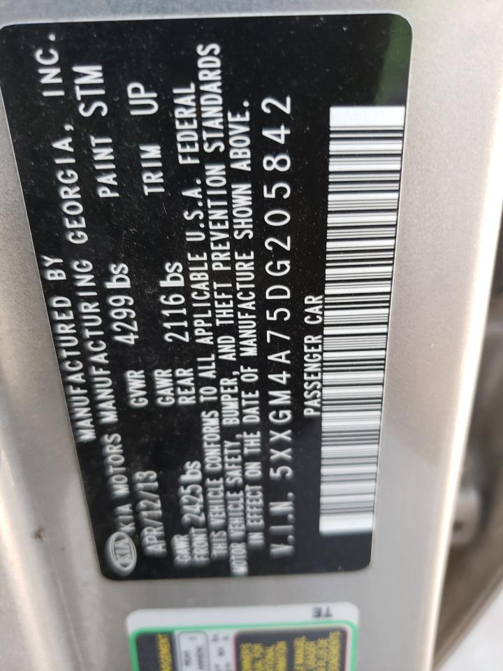 2013 Kia Optima Lx VIN: 5XXGM4A75DG205842 Lot: 67362465