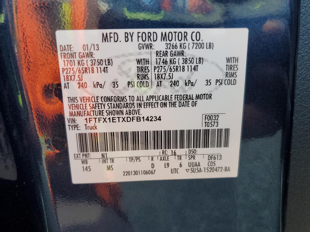 2013 Ford F150 Super Cab VIN: 1FTFX1ETXDFB14234 Lot: 70735935