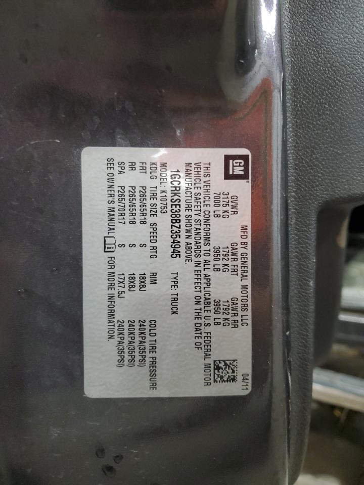 2011 Chevrolet Silverado K1500 Lt VIN: 1GCRKSE38BZ354945 Lot: 70200665