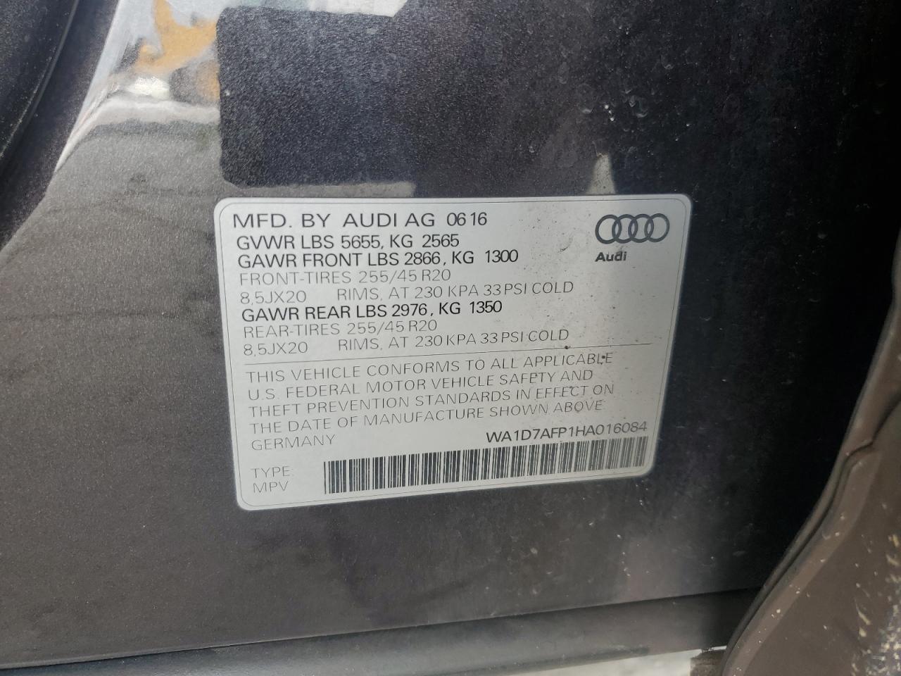 2017 Audi Q5 Premium Plus S-Line VIN: WA1D7AFP1HA016084 Lot: 69568395
