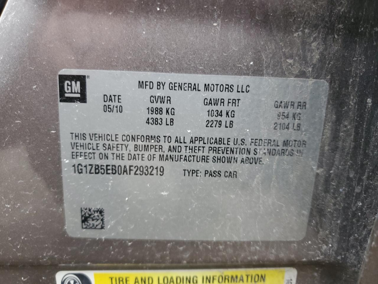 2010 Chevrolet Malibu Ls VIN: 1G1ZB5EB0AF293219 Lot: 70537465