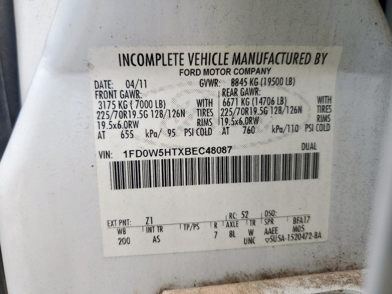 2011 Ford F550 Super Duty VIN: 1FD0W5HTXBEC48087 Lot: 67403805