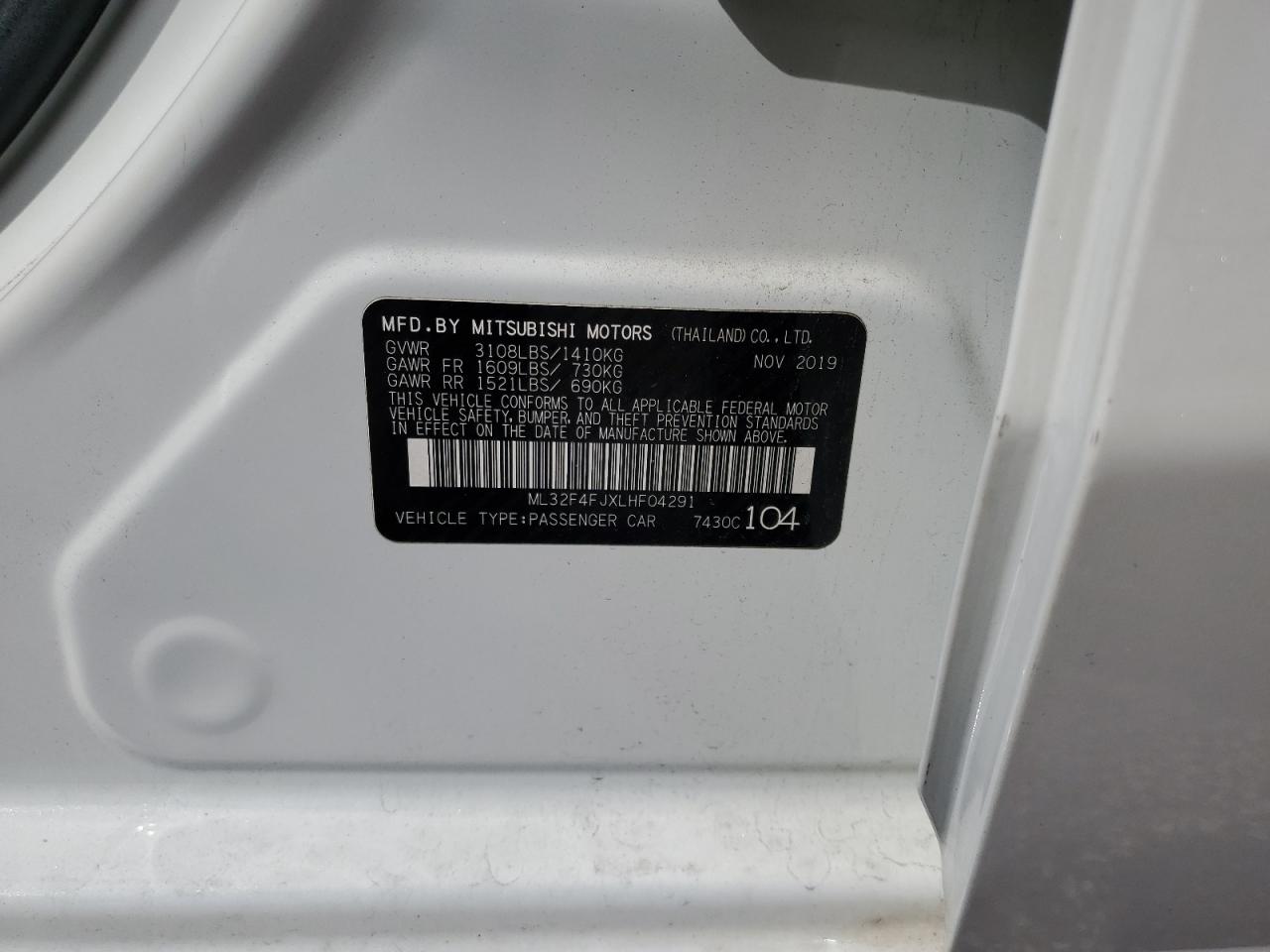 2020 Mitsubishi Mirage G4 Se VIN: ML32F4FJXLHF04291 Lot: 86655115