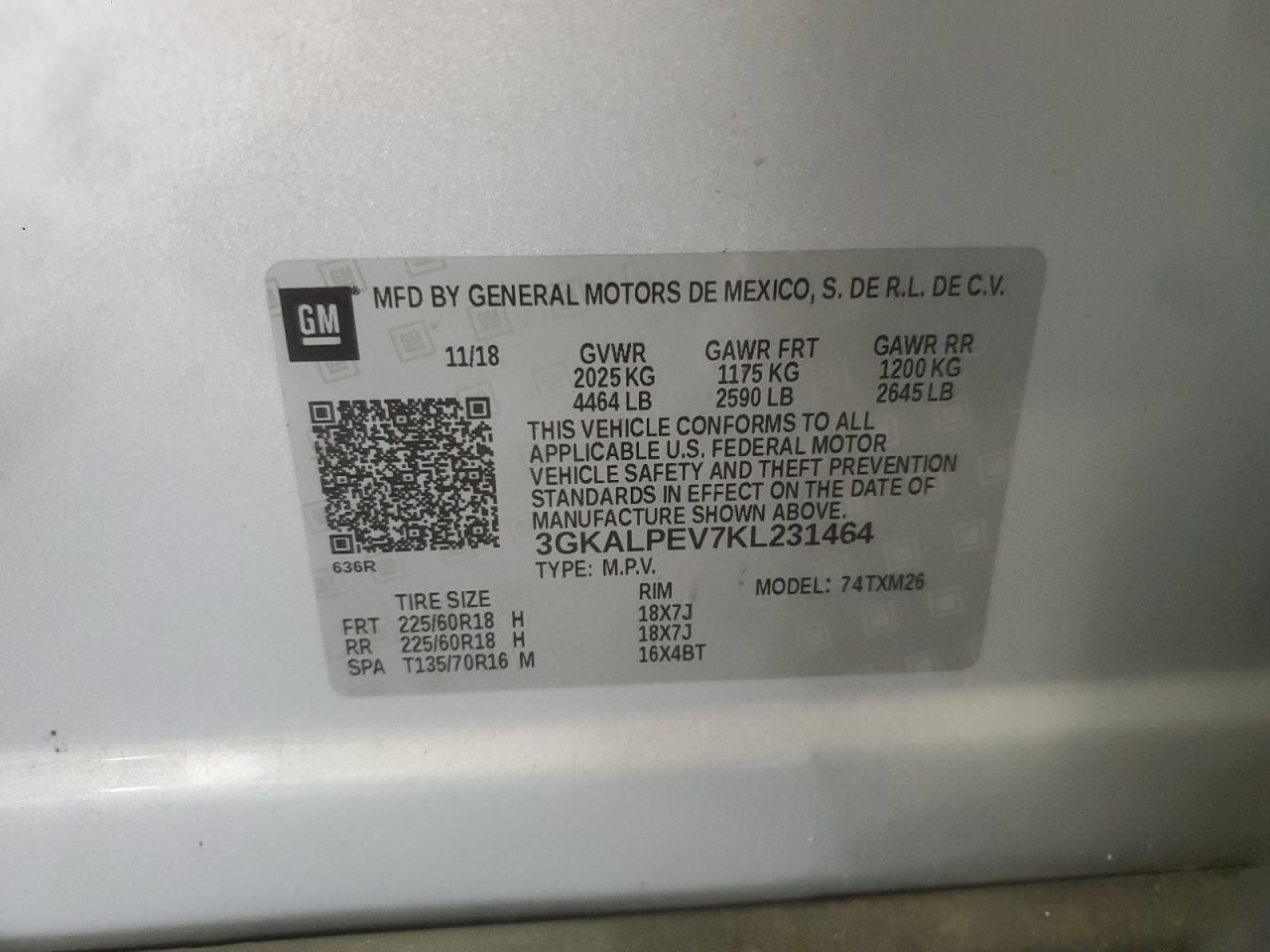 2019 GMC Terrain Slt VIN: 3GKALPEV7KL231464 Lot: 70738275