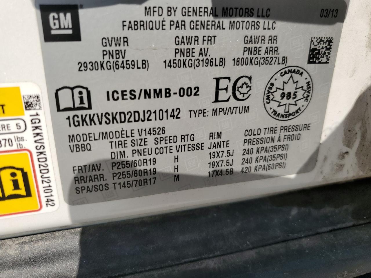 2013 GMC Acadia Slt-2 VIN: 1GKKVSKD2DJ210142 Lot: 67958835