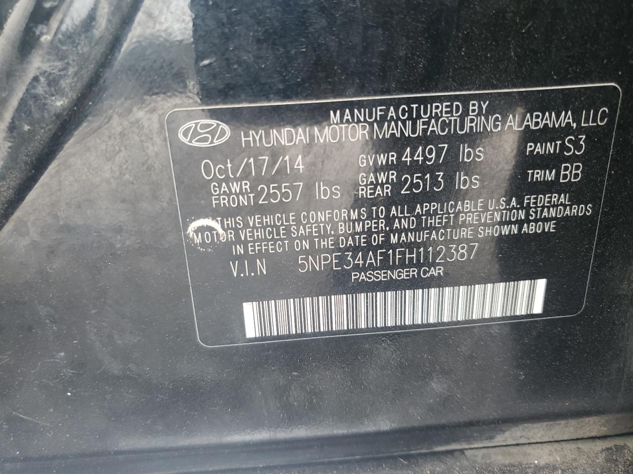 2015 Hyundai Sonata Sport VIN: 5NPE34AF1FH112387 Lot: 70451875