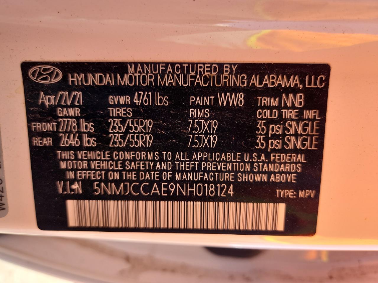 2022 Hyundai Tucson Sel VIN: 5NMJCCAE9NH018124 Lot: 69767065