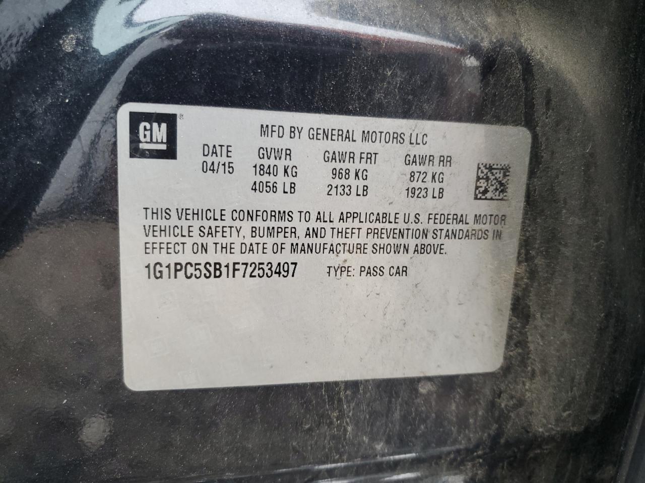2015 Chevrolet Cruze Lt VIN: 1G1PC5SB1F7253497 Lot: 86437675