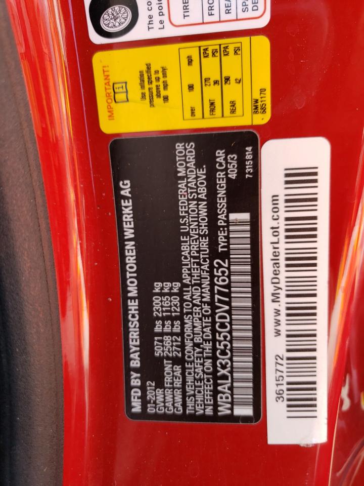 2012 BMW 650 I VIN: WBALX3C55CDV77652 Lot: 67670765