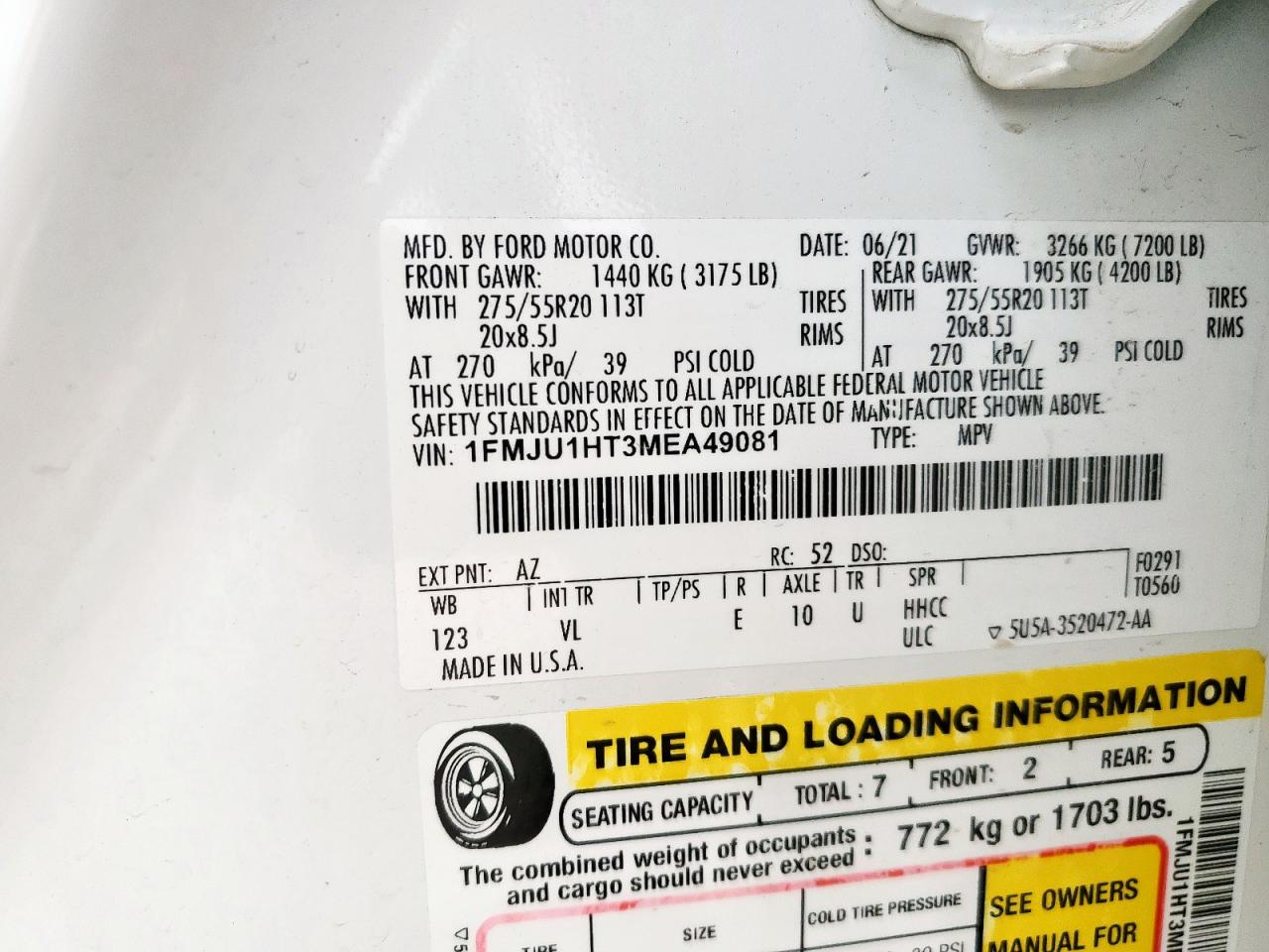 1FMJU1HT3MEA49081 2021 Ford Expedition Xlt