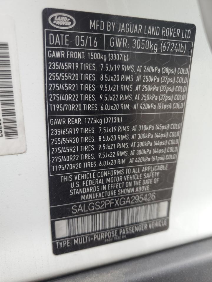 2016 Land Rover Range Rover Hse VIN: SALGS2PFXGA295426 Lot: 68028425