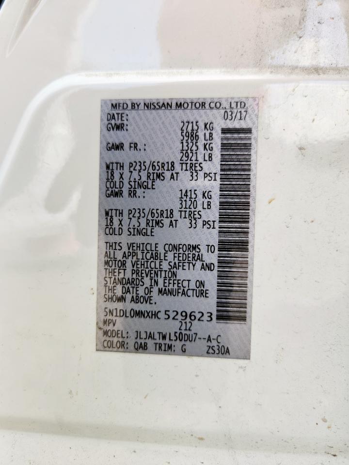 2017 Infiniti Qx60 VIN: 5N1DL0MNXHC529623 Lot: 70564515