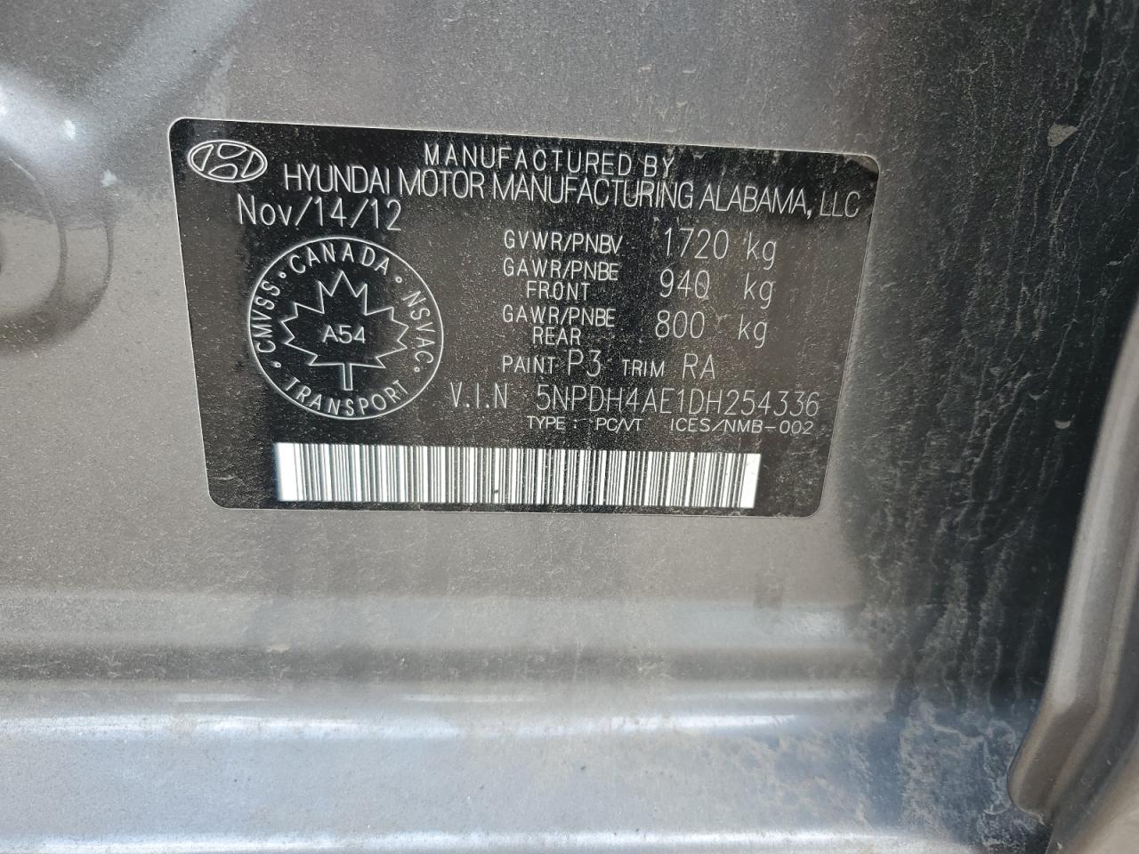 2013 Hyundai Elantra Gls VIN: 5NPDH4AE1DH254336 Lot: 68125715