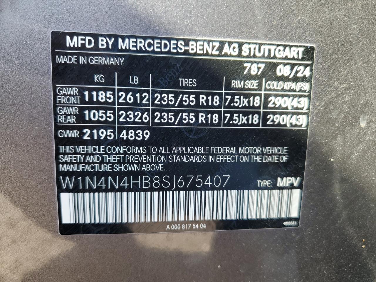 2025 Mercedes-Benz Gla 250 4Matic VIN: W1N4N4HB8SJ675407 Lot: 68457455
