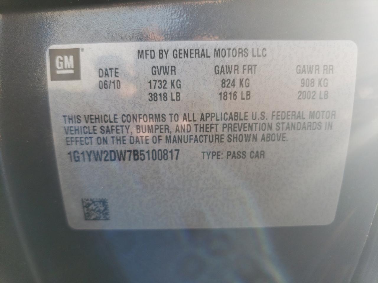 2011 Chevrolet Corvette Grand Sport VIN: 1G1YW2DW7B5100817 Lot: 69828915