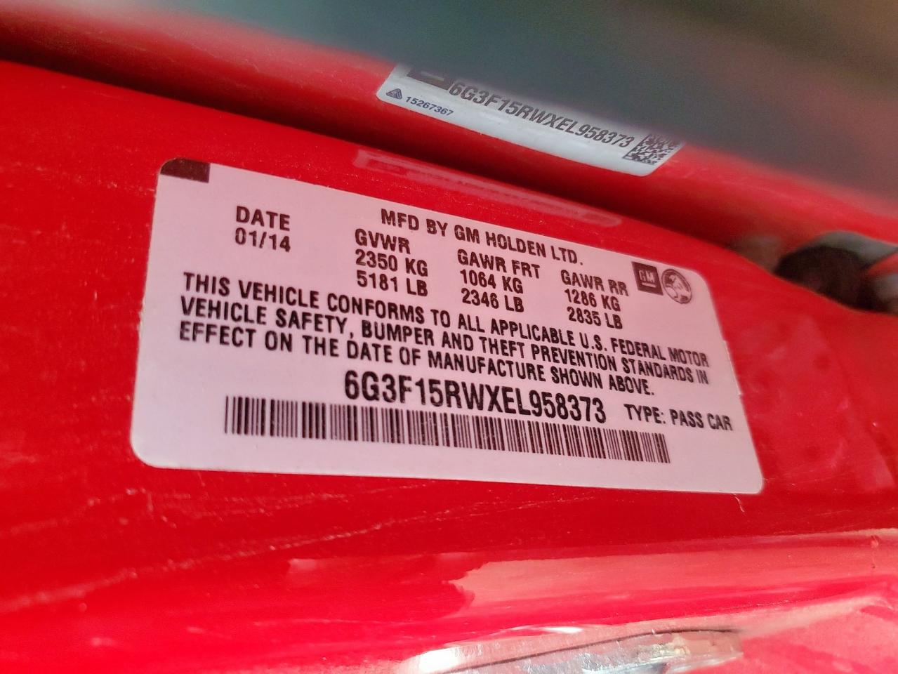 2014 Chevrolet Ss VIN: 6G3F15RWXEL958373 Lot: 71171815