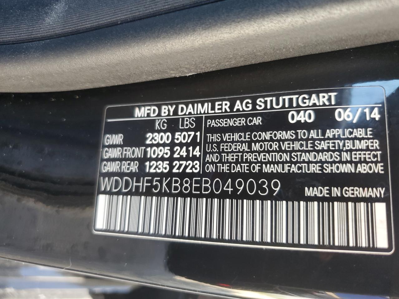 2014 Mercedes-Benz E 350 VIN: WDDHF5KB8EB049039 Lot: 70016125