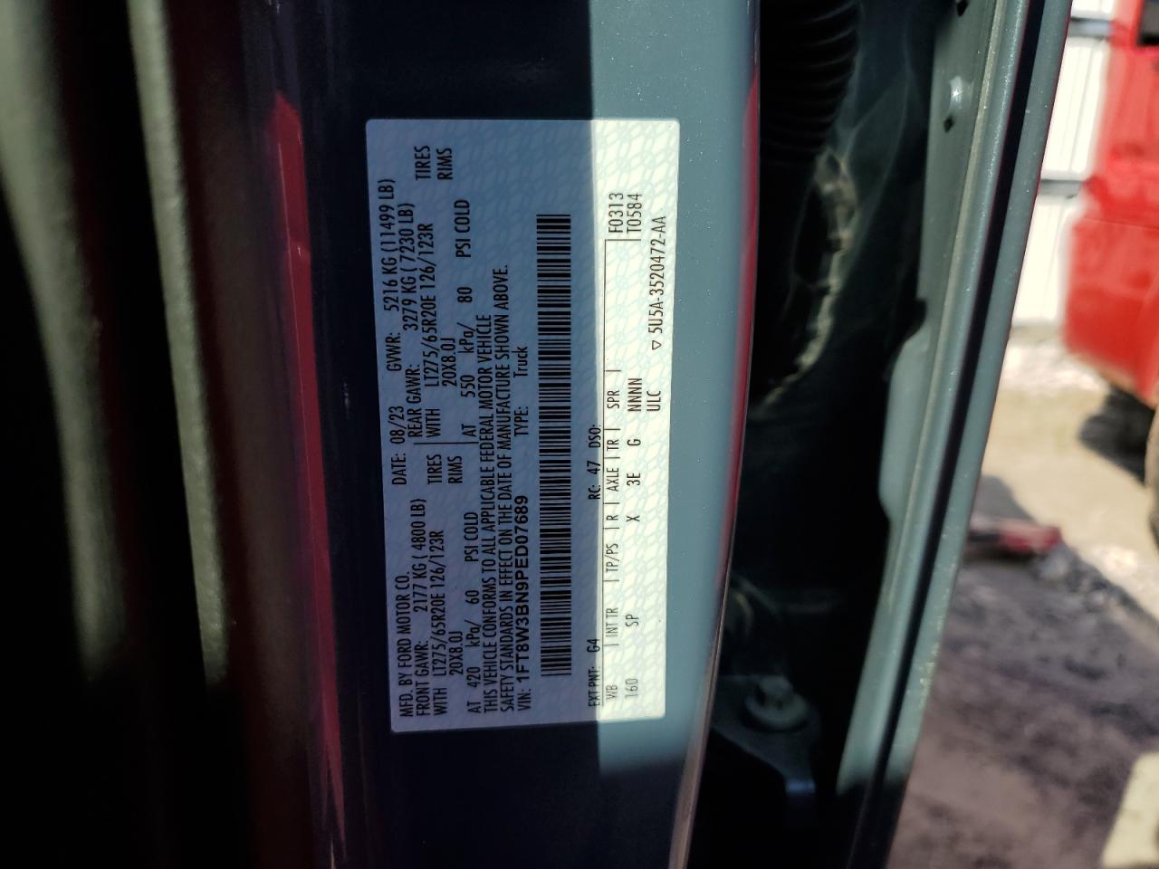 2023 Ford F350 Super Duty VIN: 1FT8W3BN9PED07689 Lot: 68762885