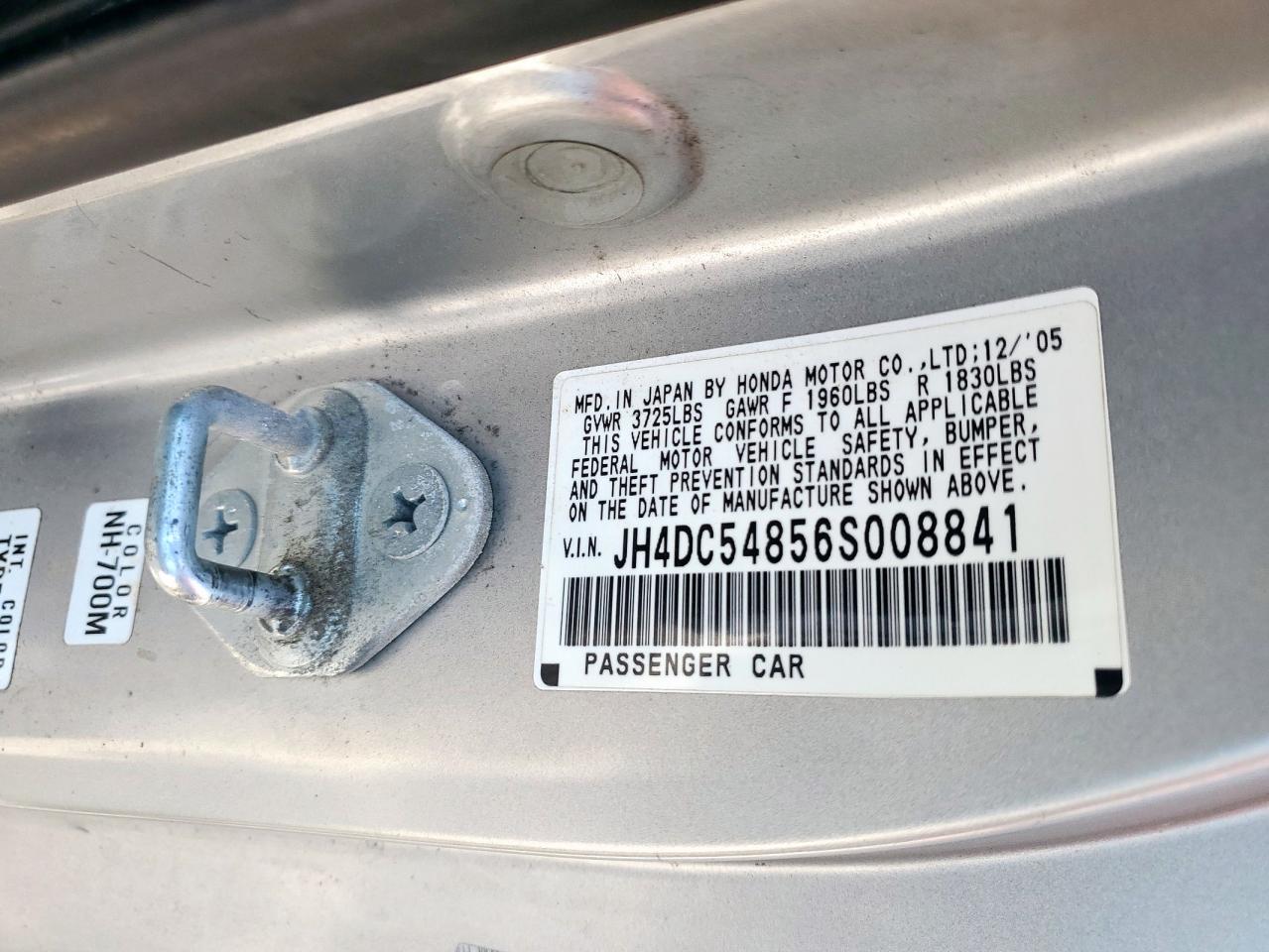 2006 Acura Rsx VIN: JH4DC54856S008841 Lot: 67829575