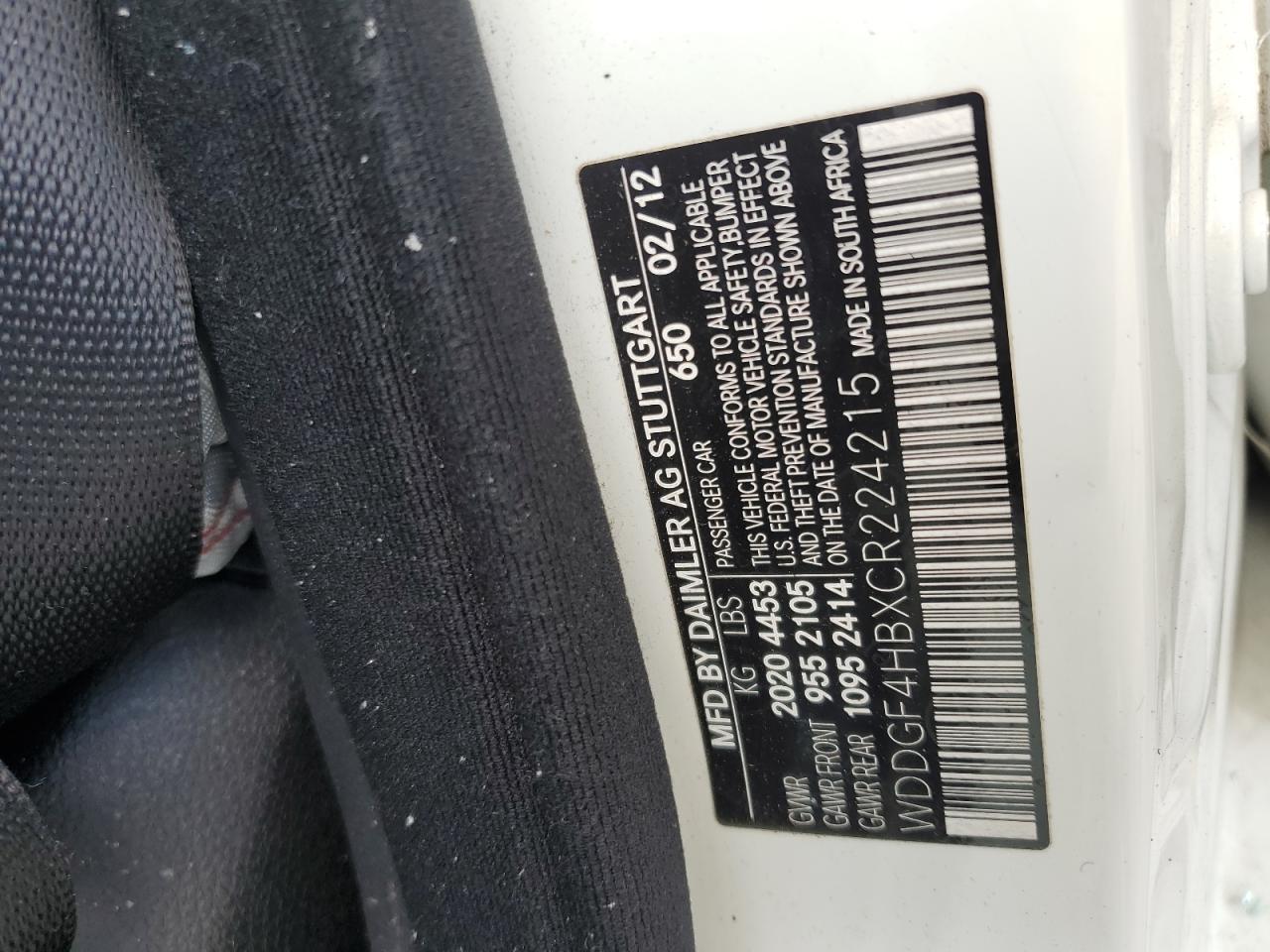 2012 Mercedes-Benz C 250 VIN: WDDGF4HBXCR224215 Lot: 71043805