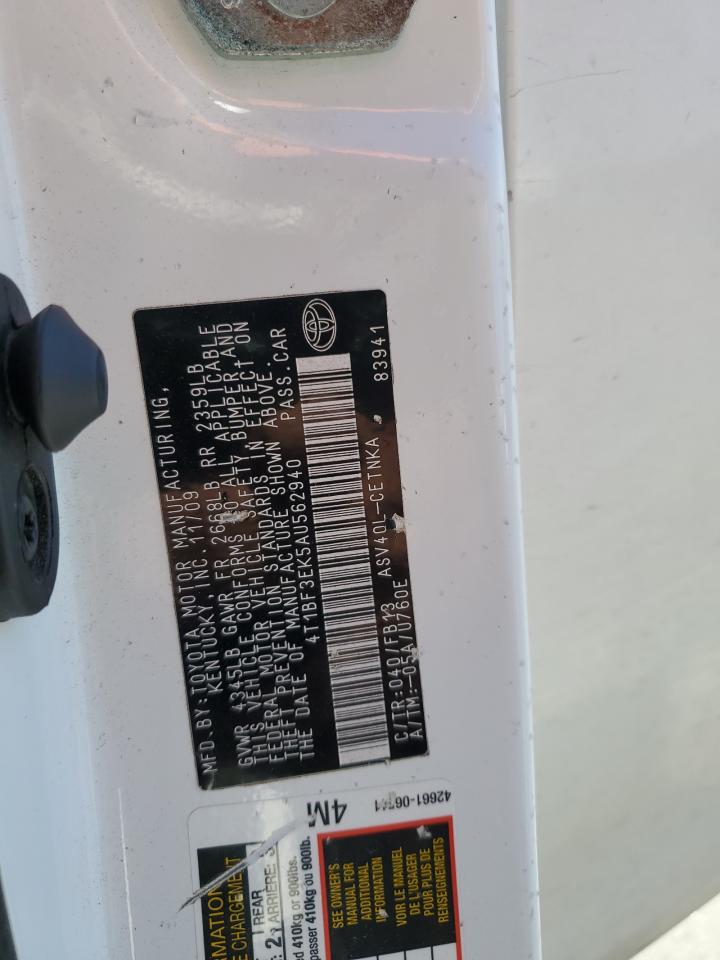 2010 Toyota Camry Base VIN: 4T1BF3EK5AU562940 Lot: 69314345