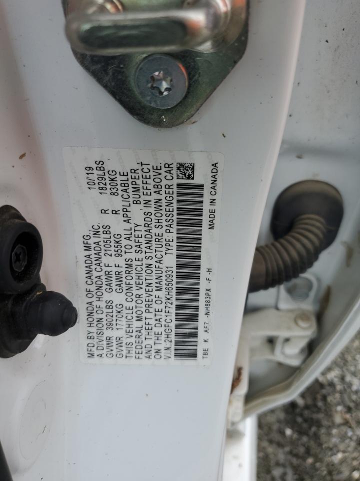 2019 Honda Civic Exl VIN: 2HGFC1F72KH650931 Lot: 84025555