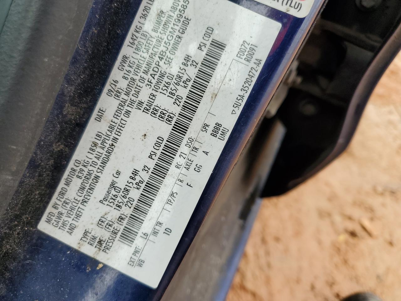 3FADP4BJ5GM199585 2016 Ford Fiesta Se