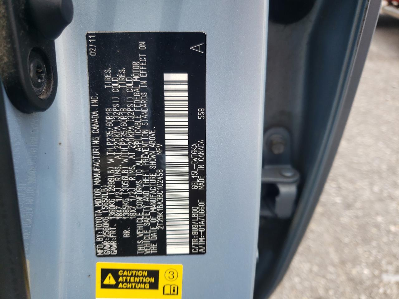 2011 Lexus Rx 350 VIN: 2T2BK1BA3BC102458 Lot: 67591925