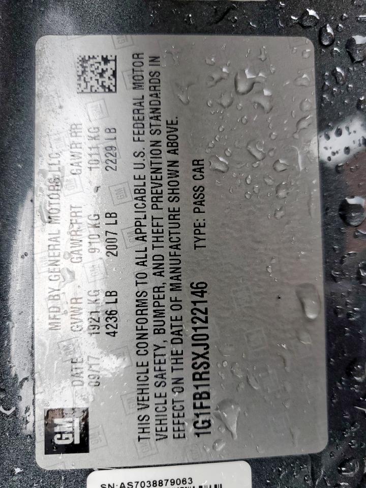 2018 Chevrolet Camaro Lt VIN: 1G1FB1RSXJ0122146 Lot: 69740555