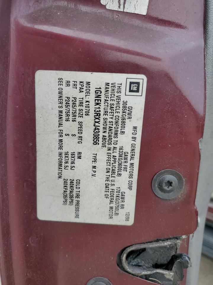 1999 Chevrolet Tahoe K1500 VIN: 1GNEK13RXXJ430856 Lot: 67311975