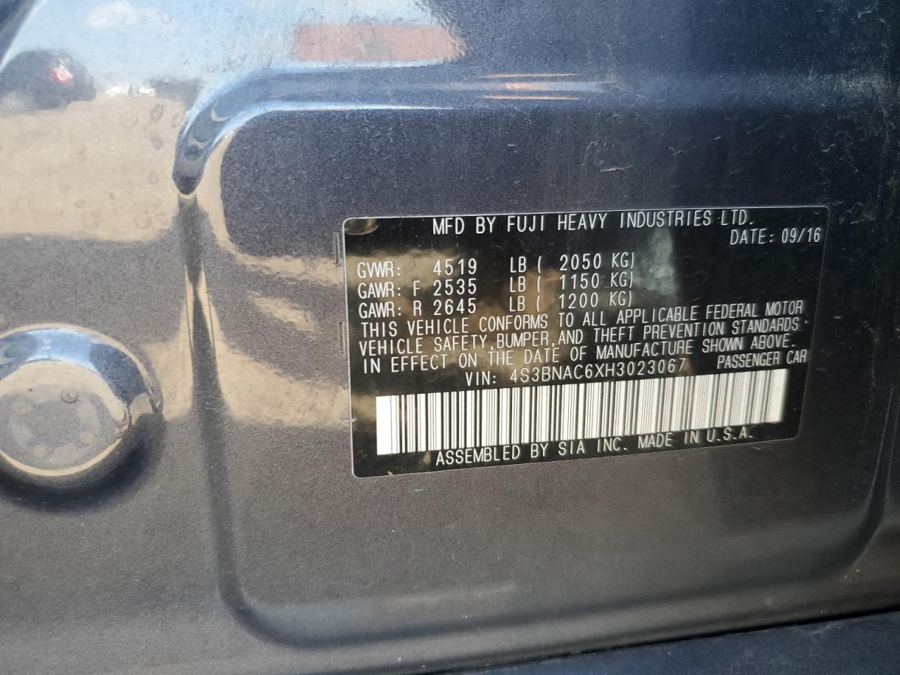 2017 Subaru Legacy 2.5I Premium VIN: 4S3BNAC6XH3023067 Lot: 68793725