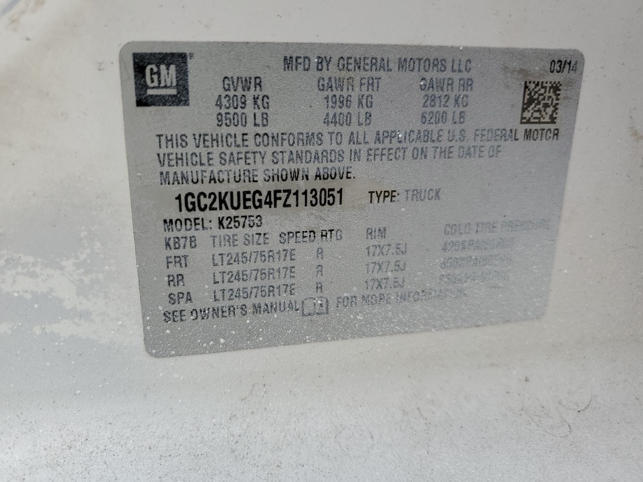 2015 Chevrolet Silverado K2500 Heavy Duty VIN: 1GC2KUEG4FZ113051 Lot: 68299755