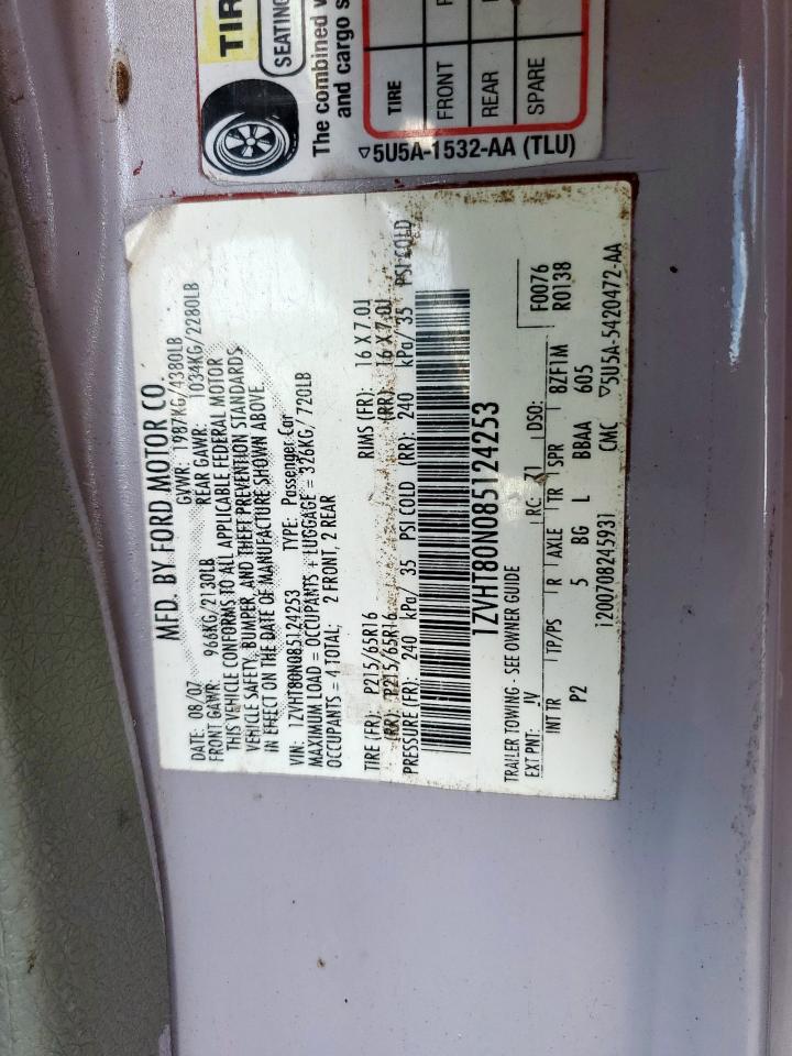 2008 Ford Mustang VIN: 1ZVHT80N085124253 Lot: 69157435