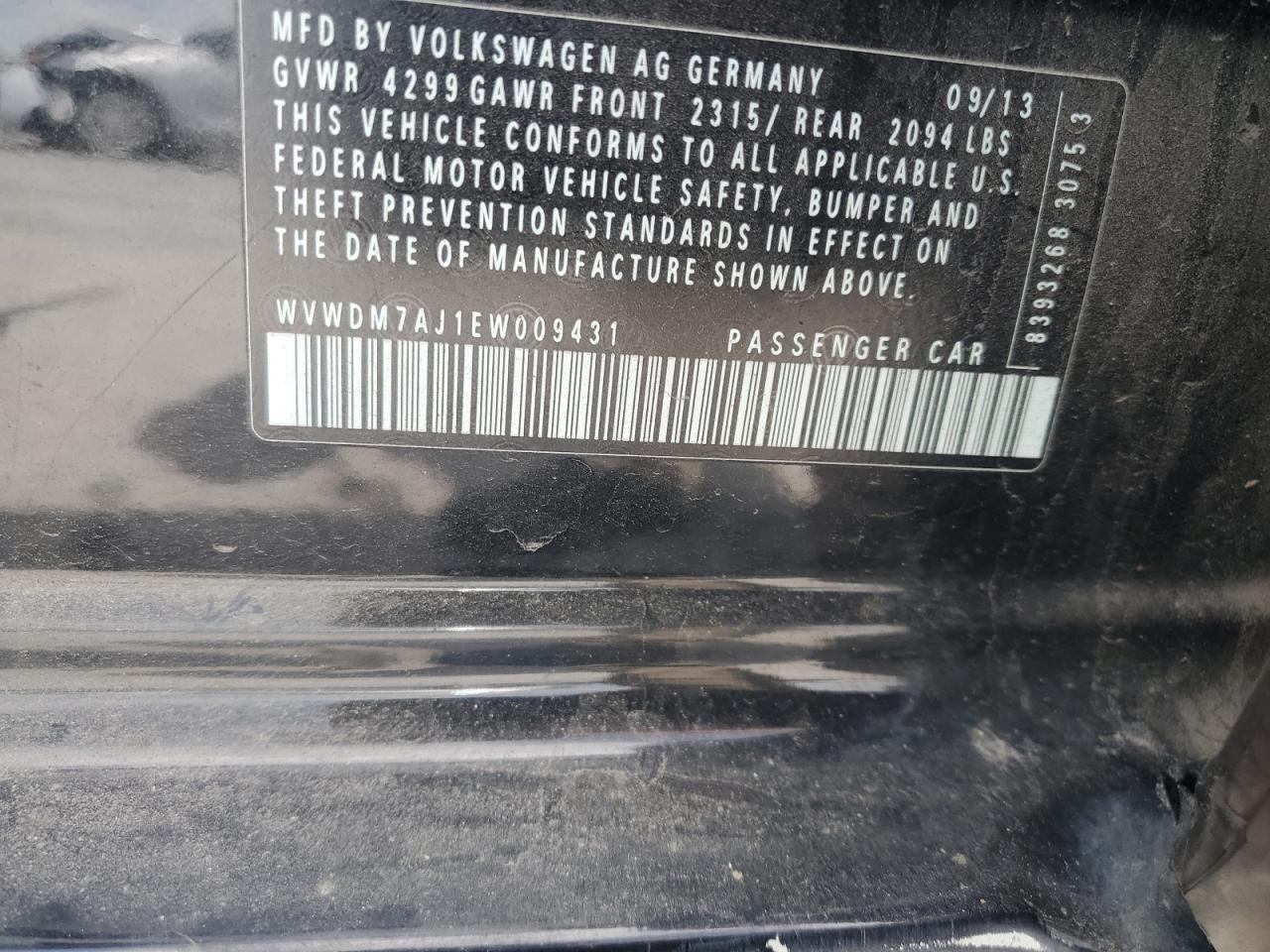 2014 Volkswagen Golf VIN: WVWDM7AJ1EW009431 Lot: 69152755