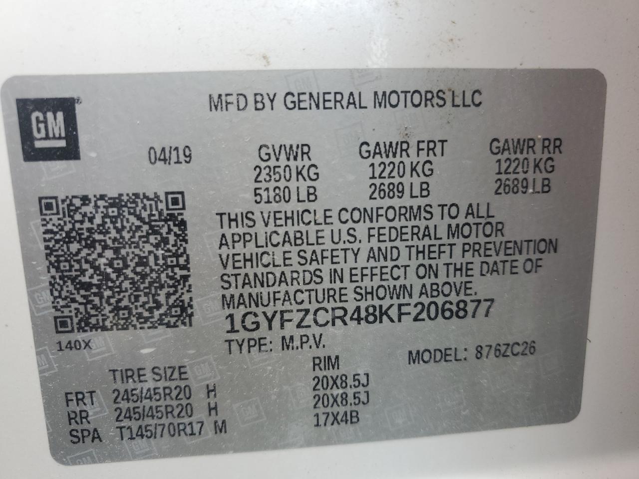 2019 Cadillac Xt4 Premium Luxury VIN: 1GYFZCR48KF206877 Lot: 67925685