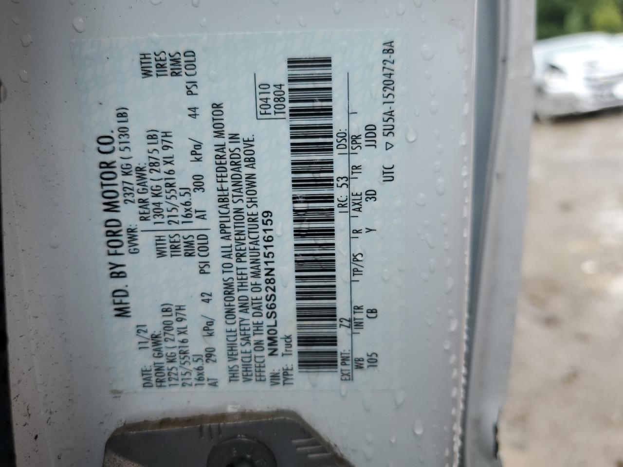2022 Ford Transit Connect Xl VIN: NM0LS6S28N1516159 Lot: 70635475