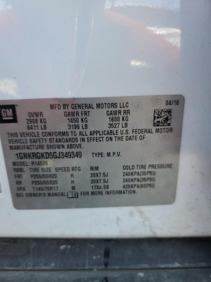 1GNKRGKD5GJ349349 2016 Chevrolet Traverse Lt