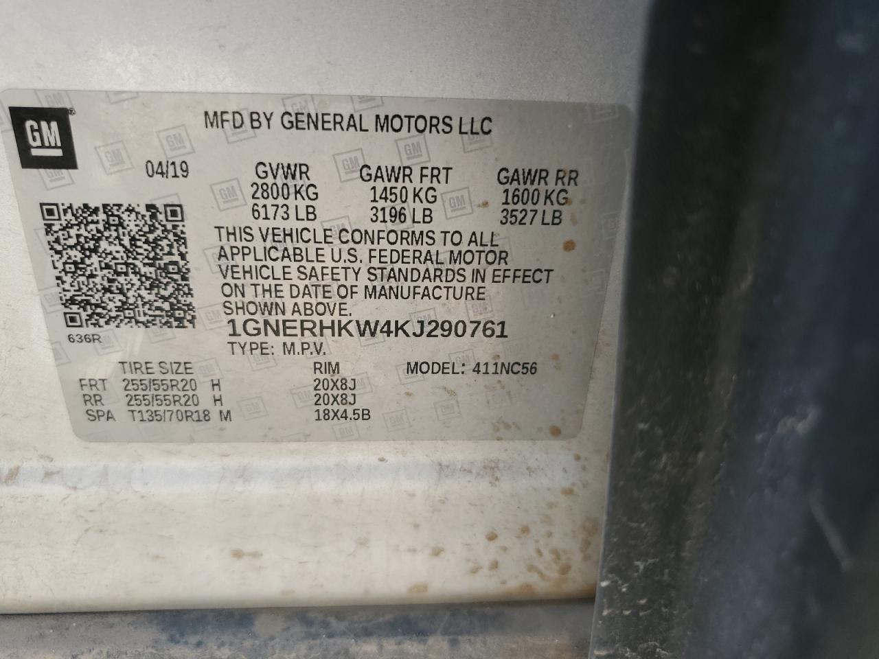 2019 Chevrolet Traverse Lt VIN: 1GNERHKW4KJ290761 Lot: 68086505