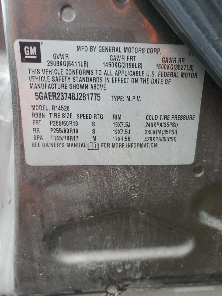 2008 Buick Enclave Cxl VIN: 5GAER23748J281775 Lot: 69588145