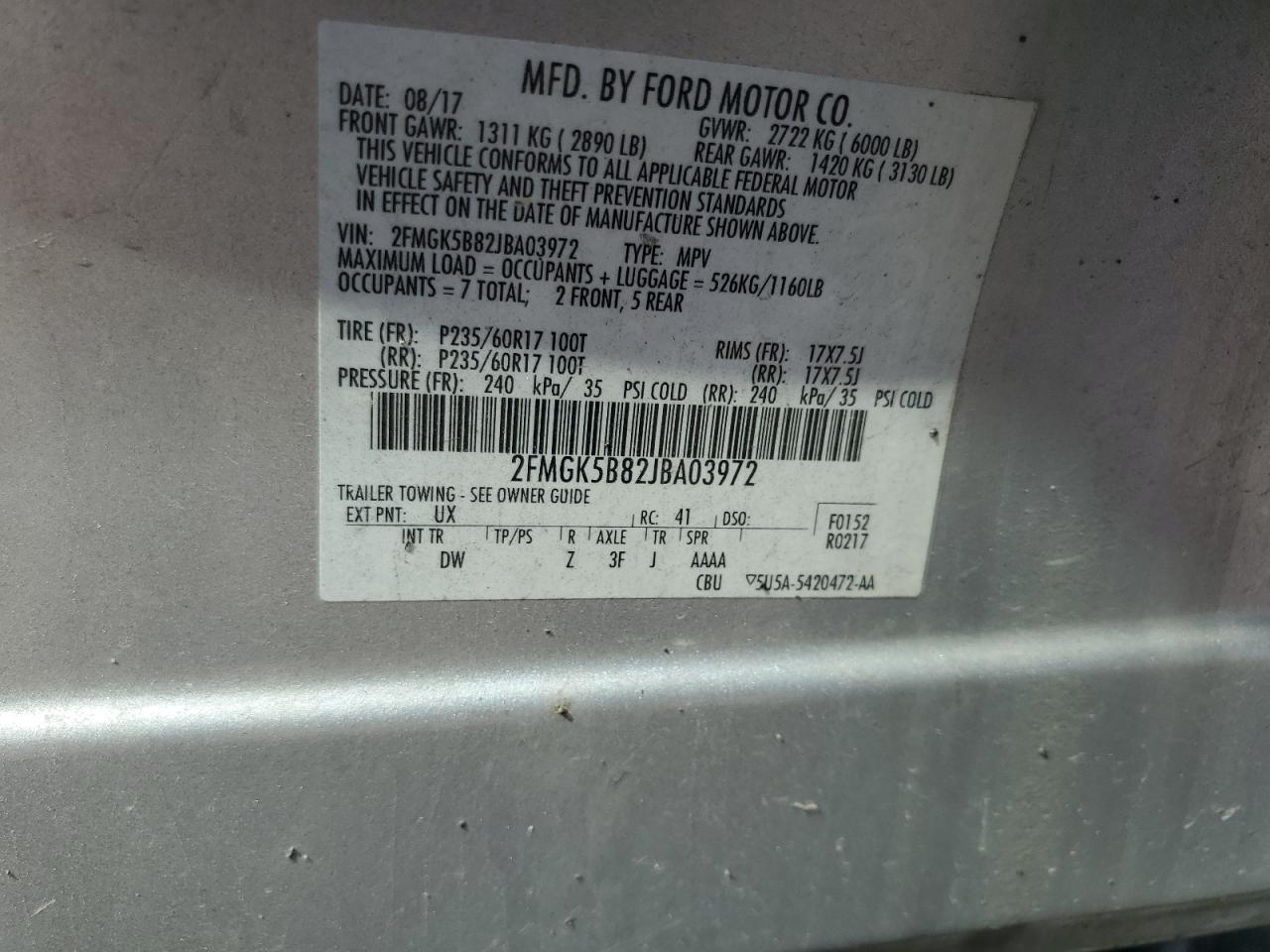 2018 Ford Flex Se VIN: 2FMGK5B82JBA03972 Lot: 68288105