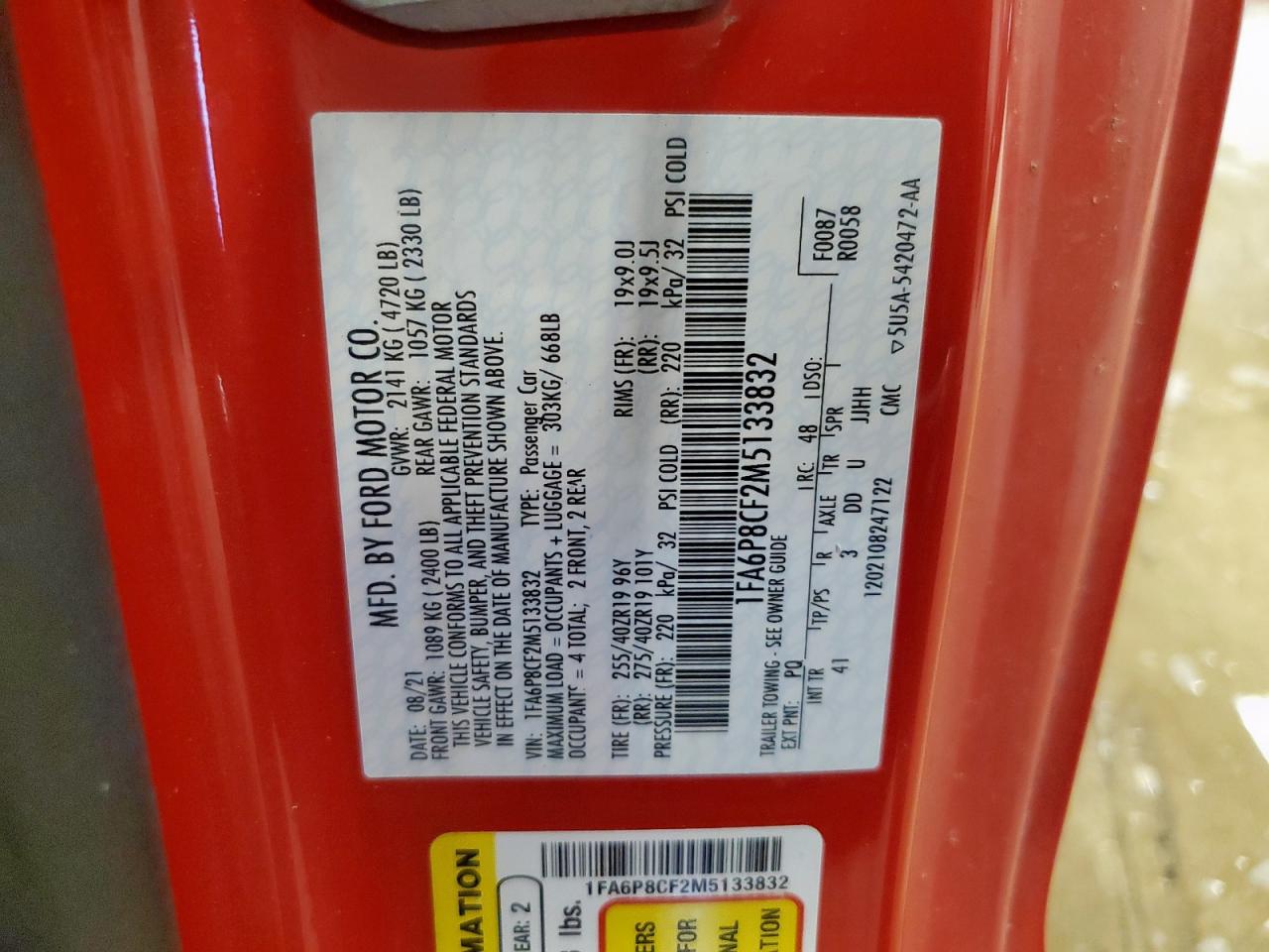 2021 Ford Mustang Gt VIN: 1FA6P8CF2M5133832 Lot: 69800865