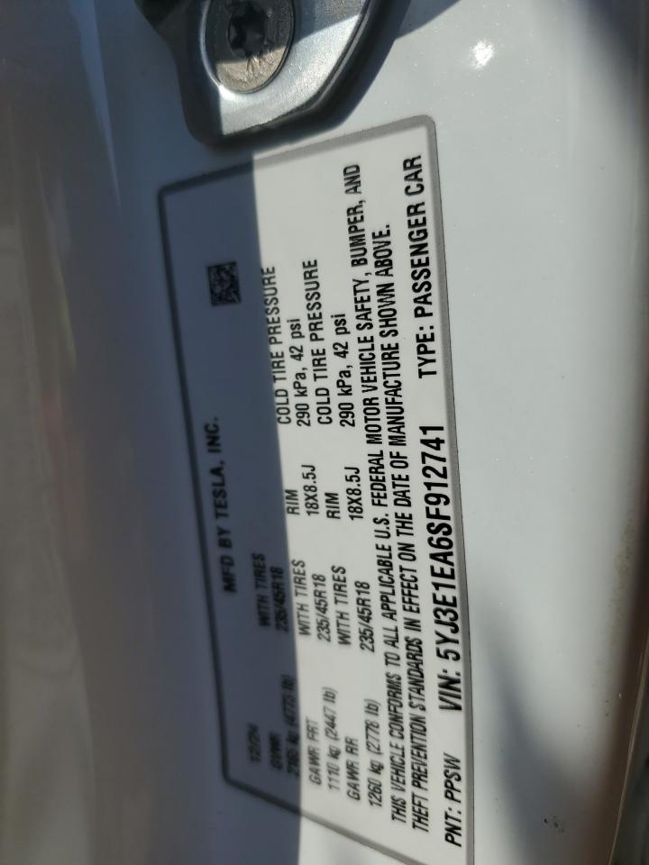 2025 Tesla Model 3 VIN: 5YJ3E1EA6SF912741 Lot: 68124585