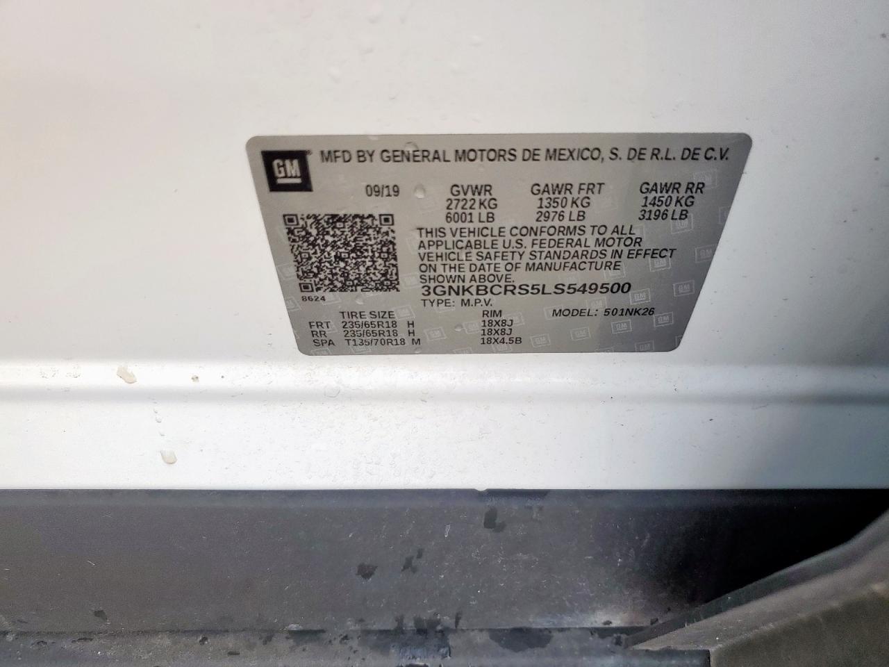 2020 Chevrolet Blazer 2Lt VIN: 3GNKBCRS5LS549500 Lot: 70306705